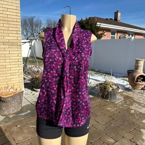 Tahari ASL Women's Sleeveless Double Sash Top, Navy Layered Dots, S